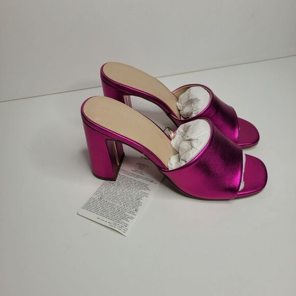The Drop Pattie High Block Heeled Mule Sandal Hot Pink Metallic Size 6.5 Retro - Picture 3 of 8